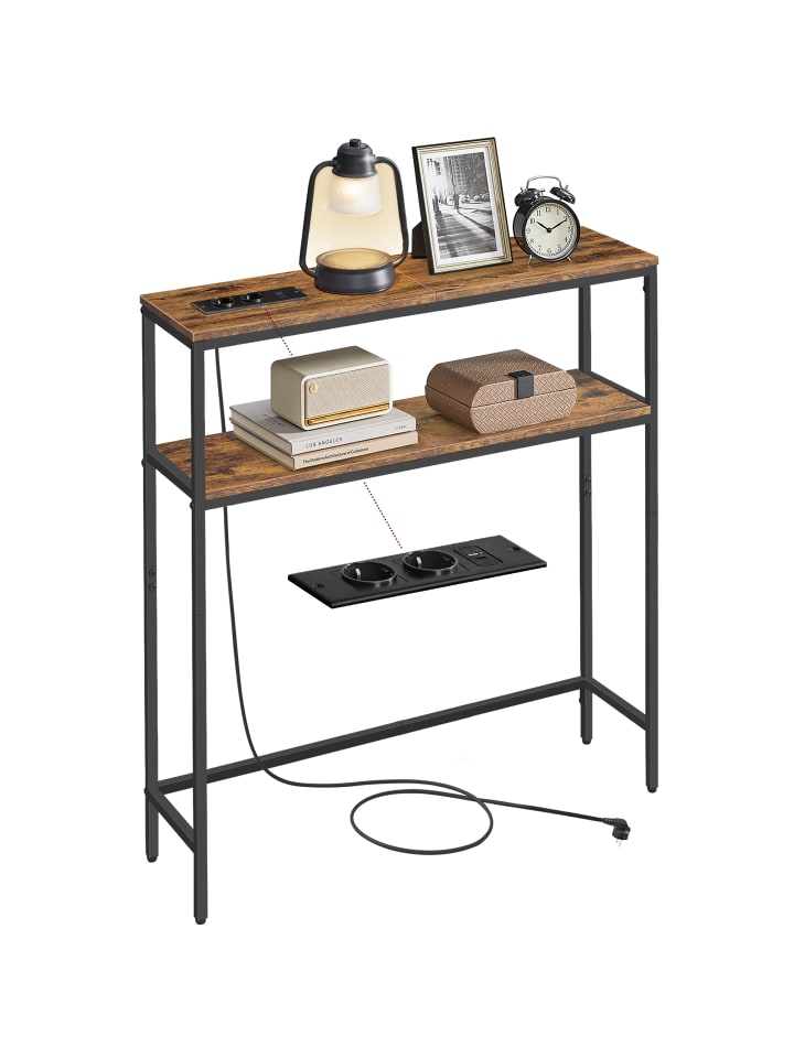 Flurtisch Barnet in Vintagebraun-Tintenschwarz - (B)80 x (H)80 x (T)20 cm
