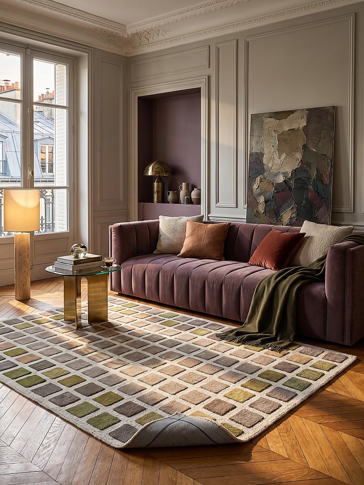 Teppich Wolle für Fußbodenheizung HAMPS modern Wohnzimmer in Erdtöne-Grün