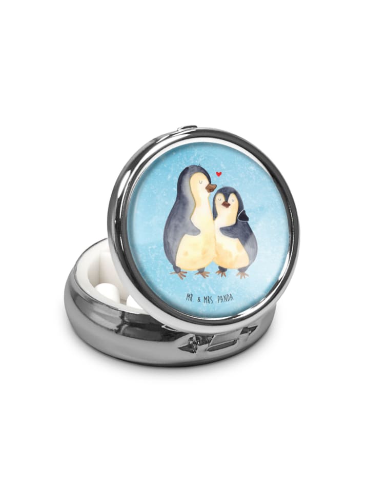 Tablettenbox Pinguin umarmen ohne Spruch in Eisblau