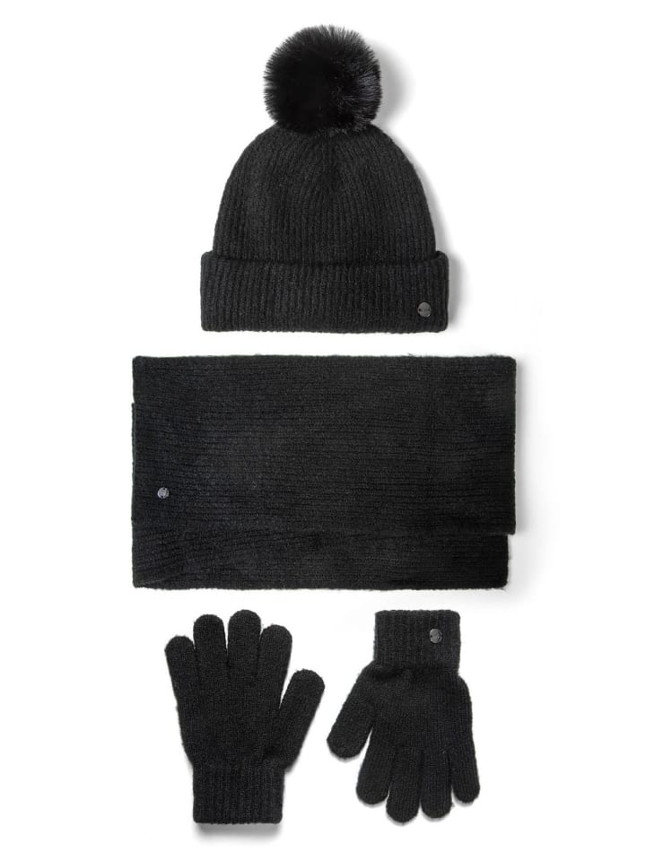 3tlg. Set: Beanie 26what1 in schwarz