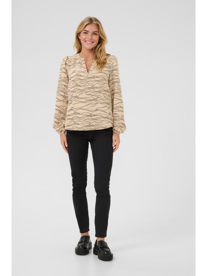 Langarm-Bluse KArita Regular fit in Nomad w. Black Deep graphic
