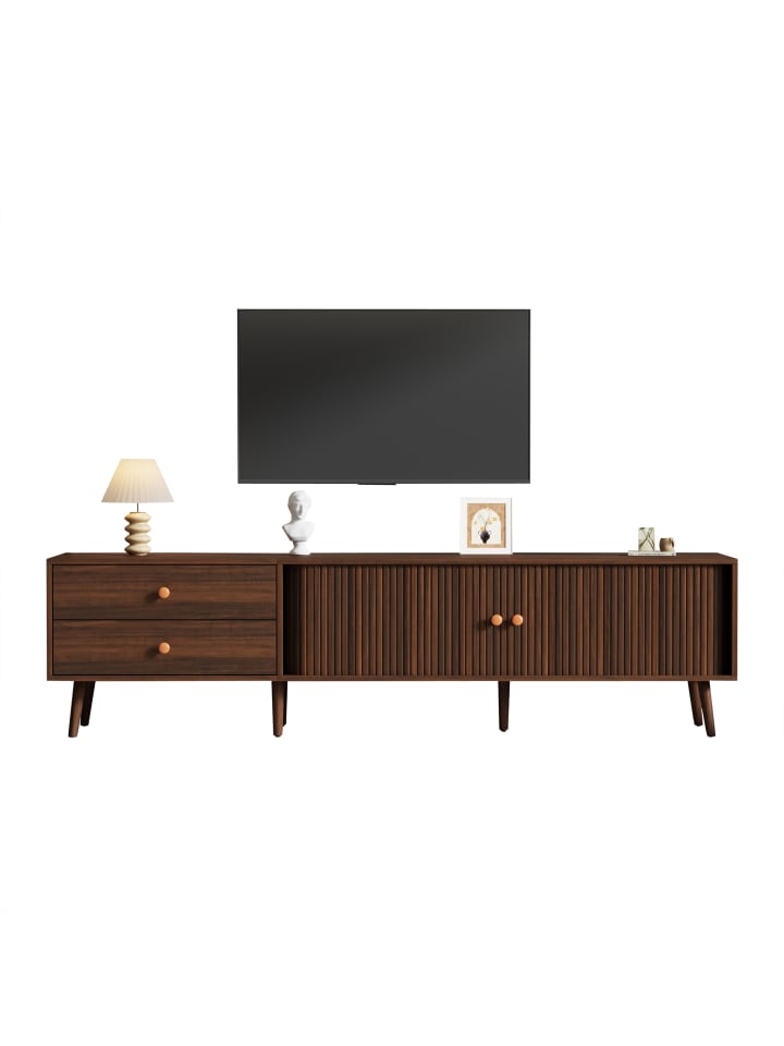 TV Schrank in Walnuss mit 2 Schubladen Rolltüren 180x40x46,5 cm für 80 Zoll