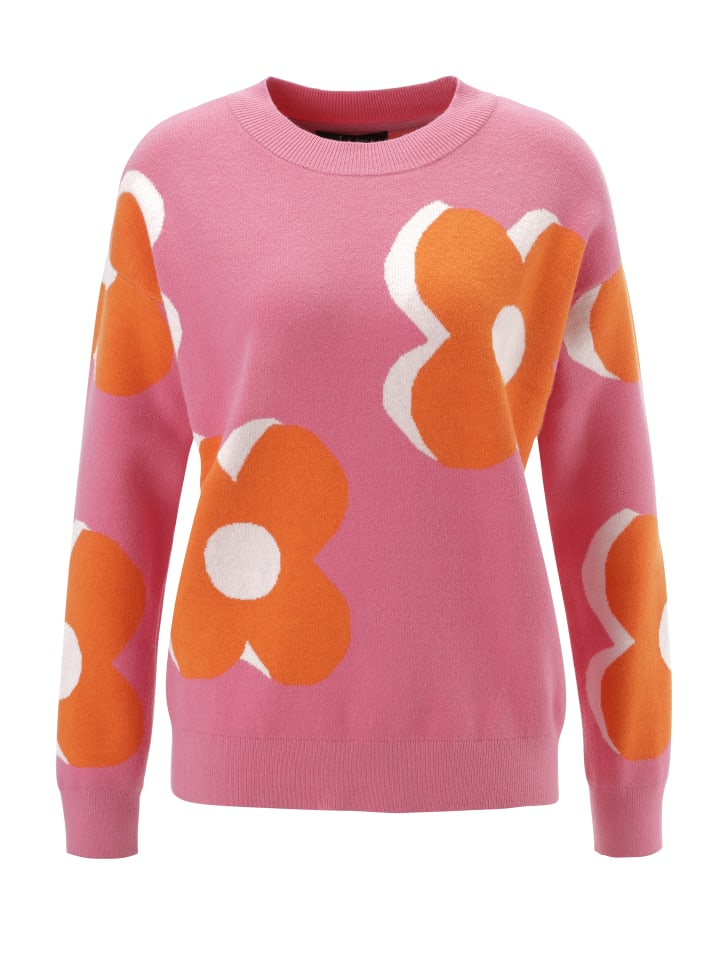 Strickpullover in rosa-orange-weiß
