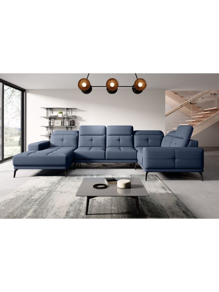 Nevido Recamiere Rechts in Blau - (L) 201 x (B) 350 x (H) 77 cm