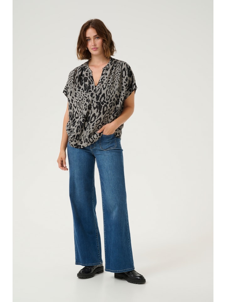 Kurzarm-Bluse KAmilia Loose fit in Moonstruck / Black Animal