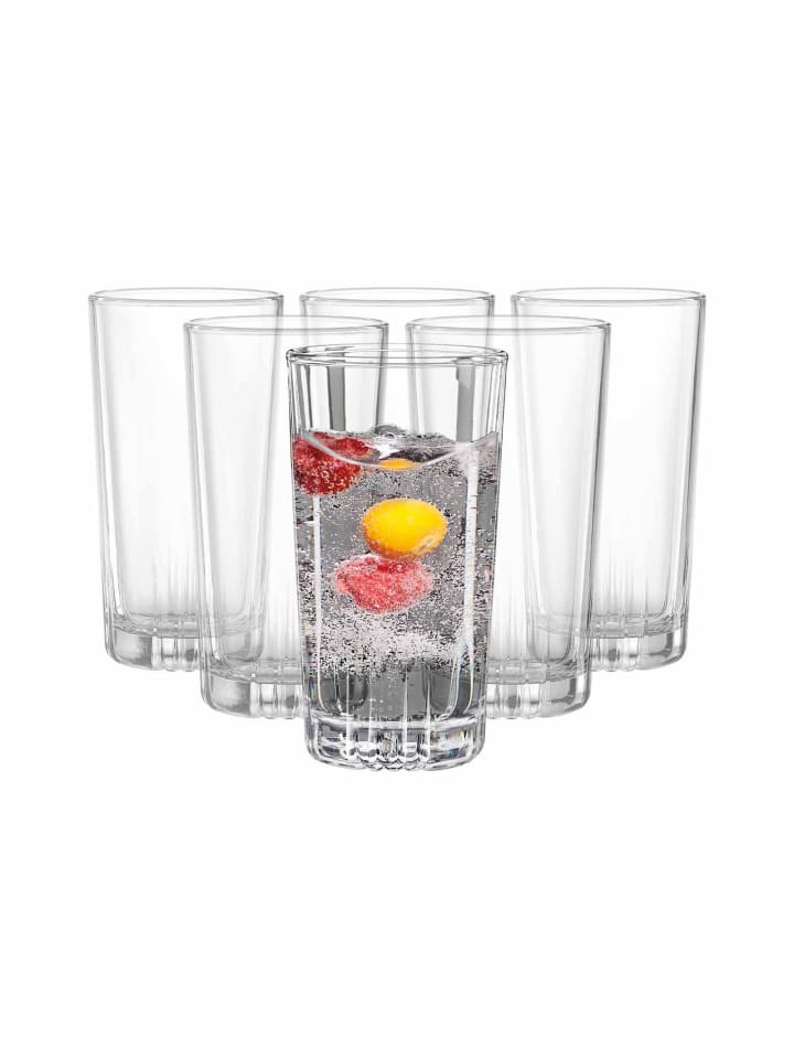 6er Set Longdrinkgläser Macau in 385 ml in transparent