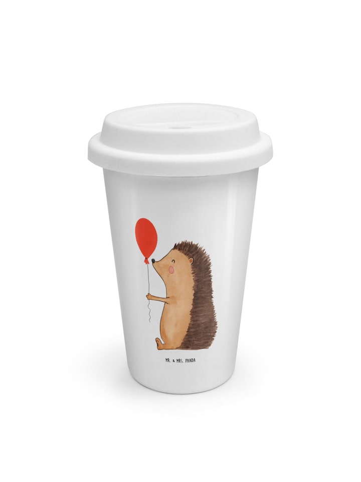 Keramik To Go Becher Igel Luftballon ohne Spruch in Weiß