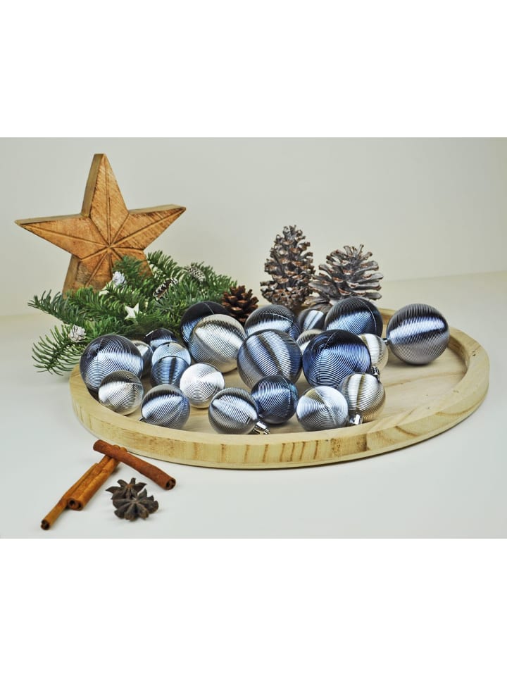 50x Kunststoff Rillen Christbaumkugeln 4 + 6 cm Kugeln in Grau