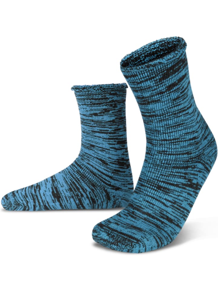 Farbige Vollplüsch-Socken mit Wolle in Türkis/Schwarz