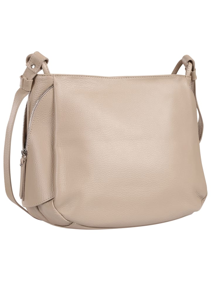 Toscanto Umhängetasche Leder helltaupe, beige ca. 35cm