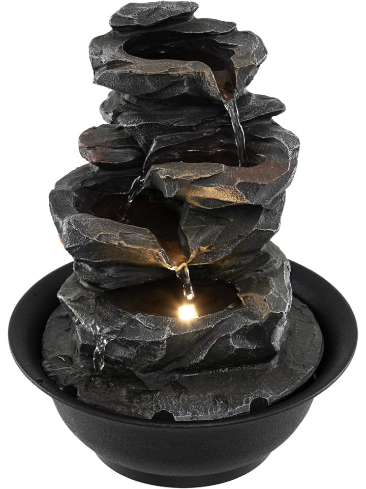 Tischbrunnen mit Pumpe & LED 21,5x26 cm in Schwarz