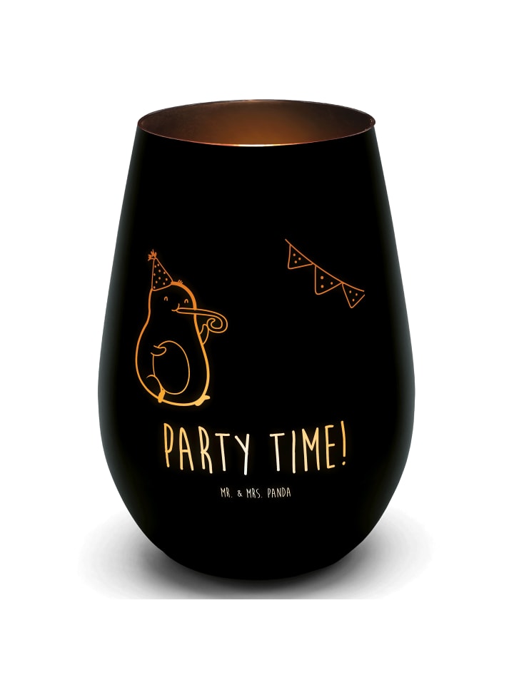 Teelichthalter Glas Avocado Party Zeit mit Spruch in Schwarz