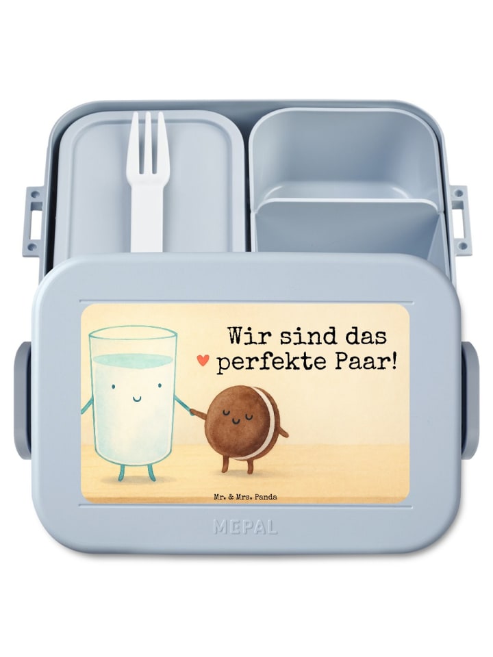 Lunchbox Milch Keks Design mit Spruch in Blau Pastell