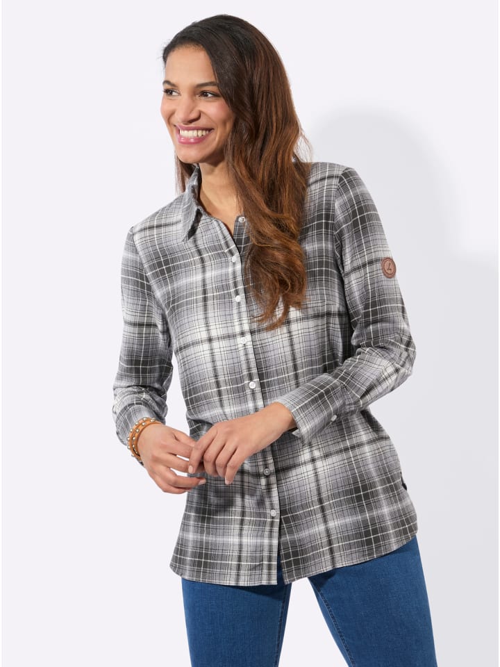 Flanell-Bluse in graphit-steingrau-kariert