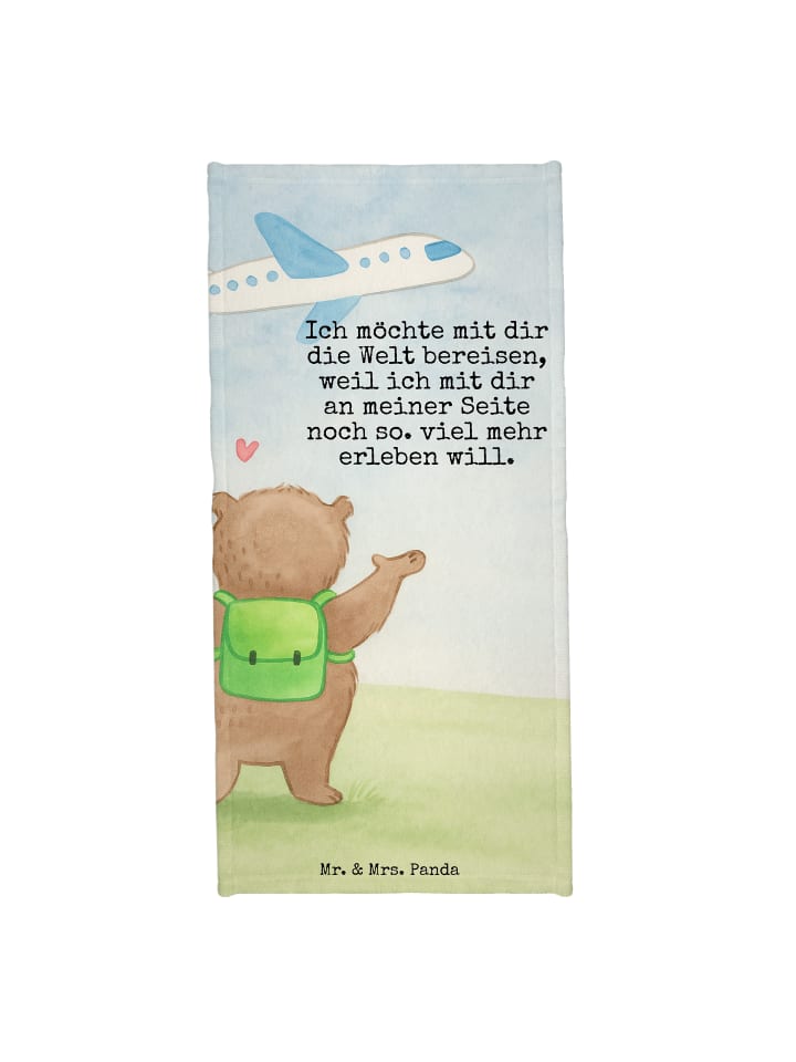 Saunahandtuch Bär Flugzeug Design mit Spruch in Weiß