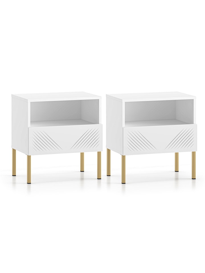 Nachtkonsole 2er Set Clearing weiß / gold 50 / 34 / 53cm einzelne Füße