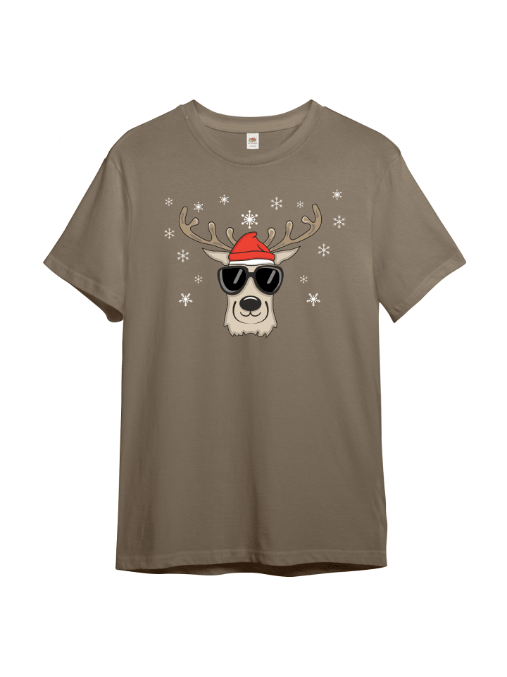 Herren T-Shirt, Weihnachtshirsch mit Brille und Mütze in Sand