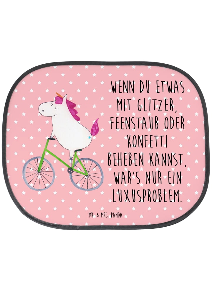 Auto Sonnenschutz Einhorn Radfahrer mit Spruch in Rot Pastell