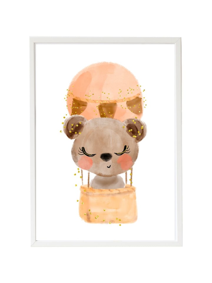 Kinderbild mit Bär-und-Ballon-Motiv in Weiß – (B)33 x (H)43 x (T)2 cm