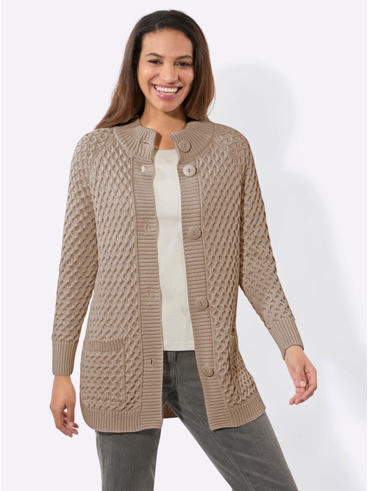 Long-Strickjacke in sesam