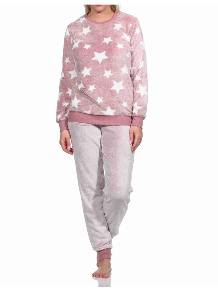 langarm Schlafanzug Bündchen Sterne Coralfleece - 76761 in rosa