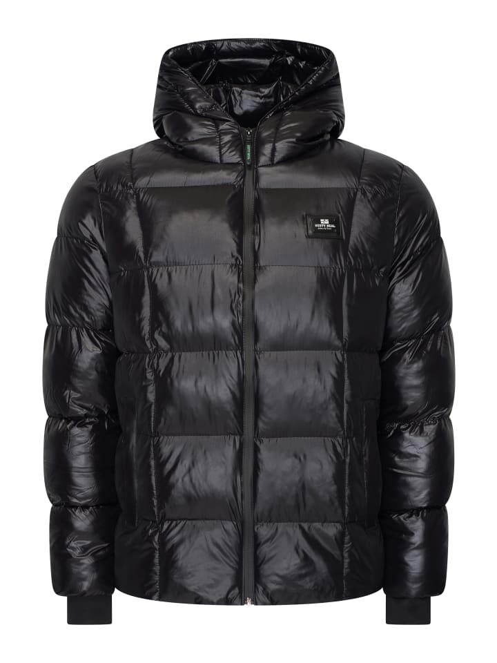 Warme Herren Steppjacke Puffer Winterjacke mit Kapuze in Glanzoptik in Schwarz