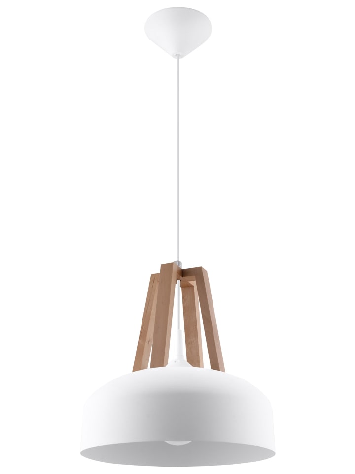Hängeleuchte OLLA in Weiß stahl und Natural Holz moderne Lampe E27 NICE LAMPS