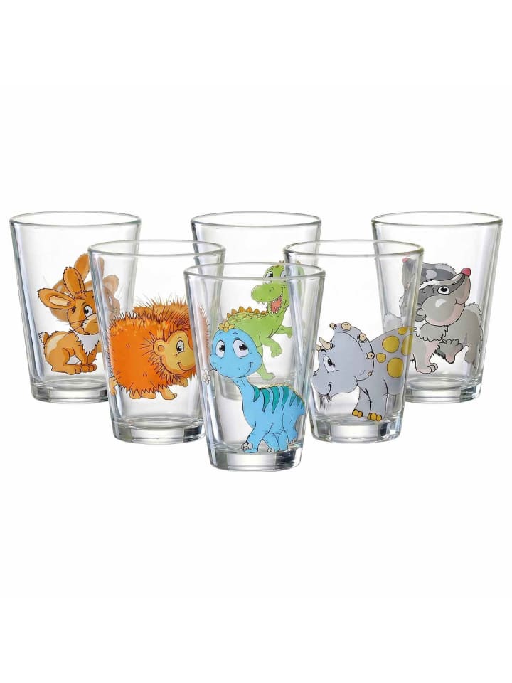 6-tlg. Kindergläser Dino und Waldtiere in Bunt 200 ml