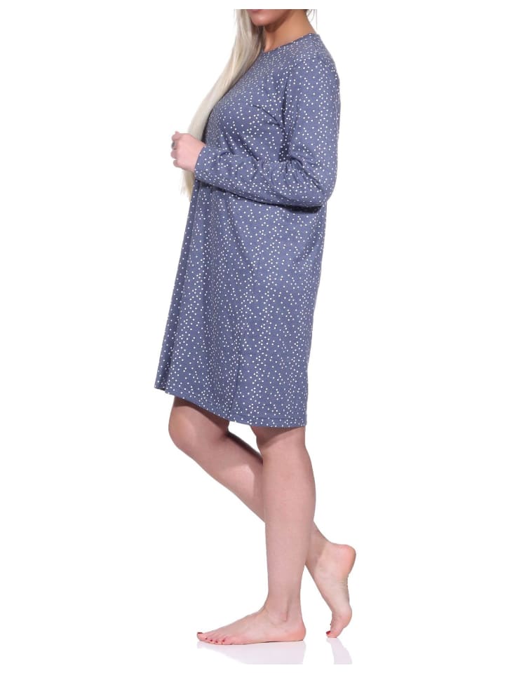 Nachthemd langarm Bigshirt Tupfen - 76252 in blau-melange
