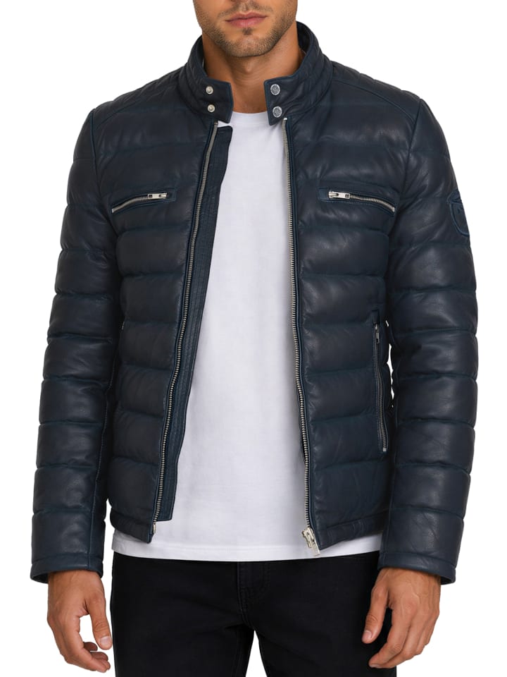 Herren Regular Fit Jacke Echtleder in Navy