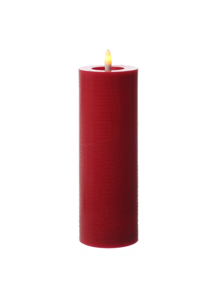 LED Kerze LINA Echtwachs Rustik-Optik 7x20cm in rot
