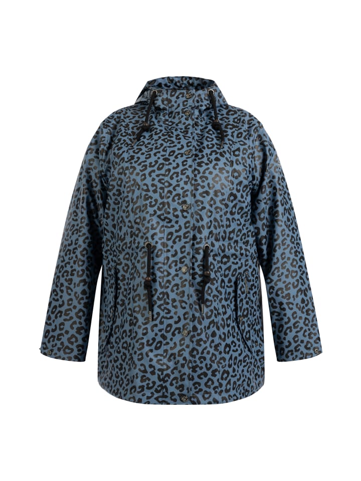 Damen Plus Size Regenmantel Mit Leoprint in Blau Grau Schwarz Leo