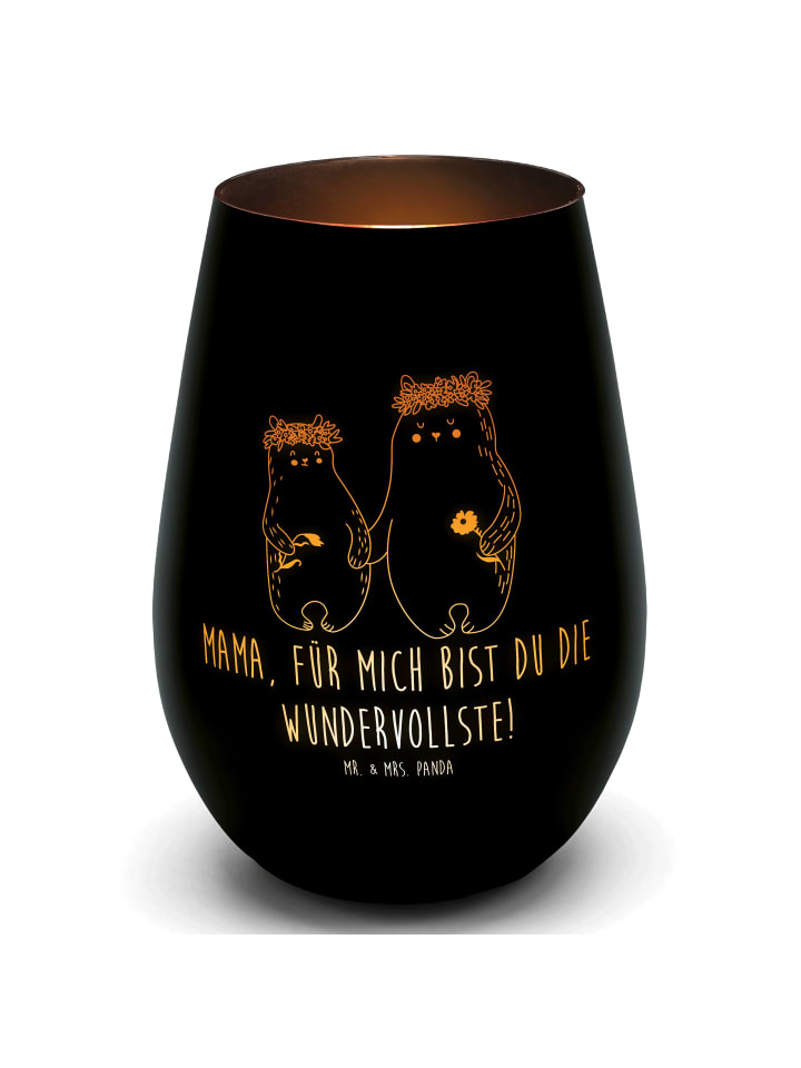 Laterne Bären mit Blumenkranz mit Spruch in Schwarz