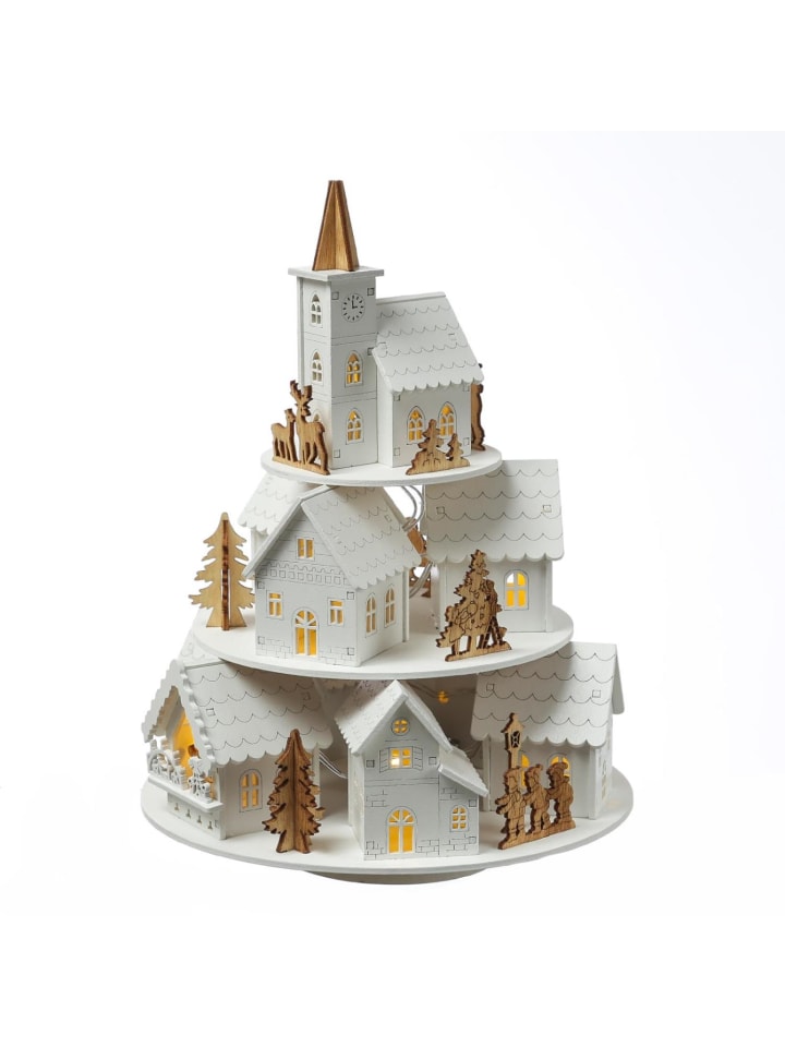 LED Weihnachtsdorf mit Musik Spieluhr Timer H: 29cm in weiß