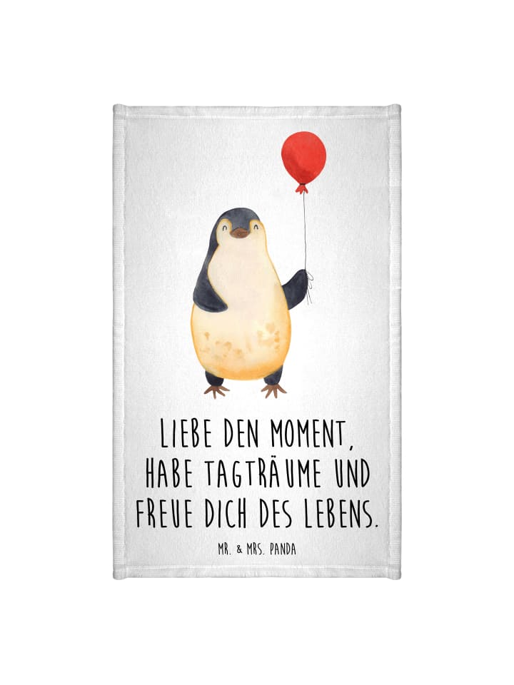 Gästehandtuch Pinguin Luftballon mit Spruch in Weiß