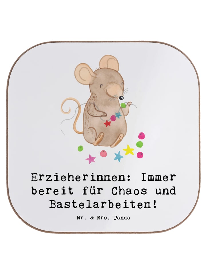 Tischuntersetzer Erzieherin Chaos mit Spruch in Weiß