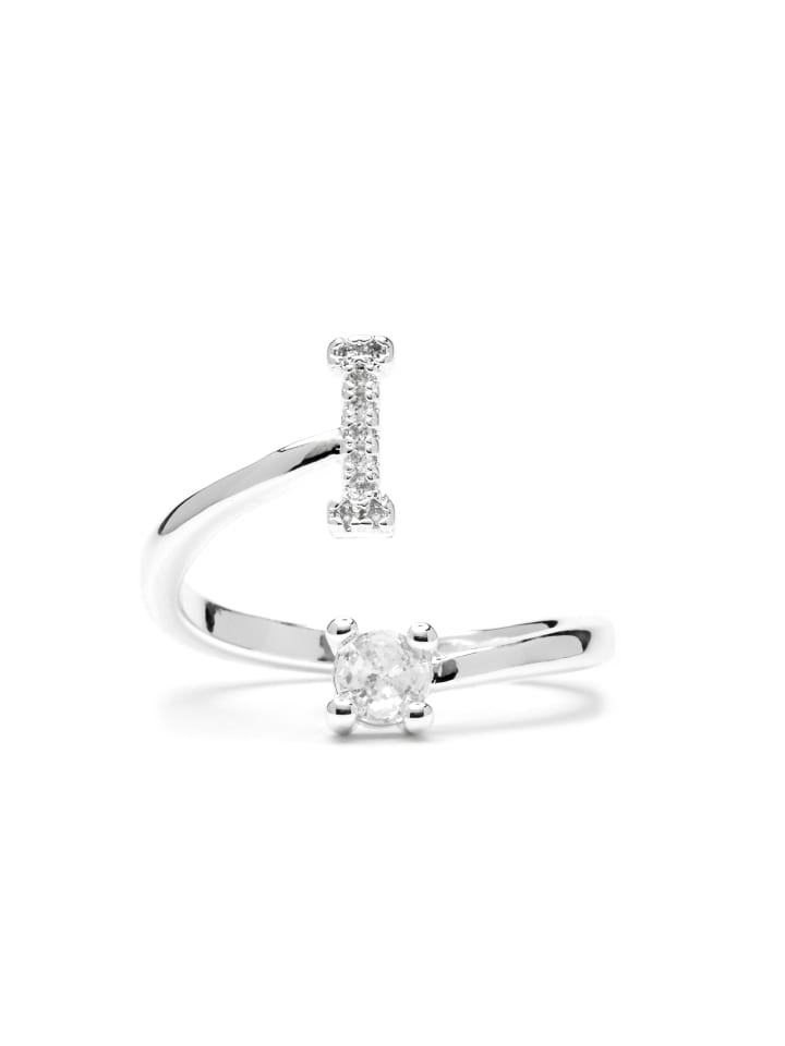Ring mit funkelnden Zirkonia-Steinen, silberfarben – Alphabet