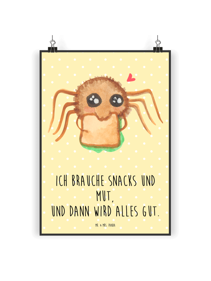 Poster Spinne Agathe Sandwich mit Spruch in Gelb Pastell