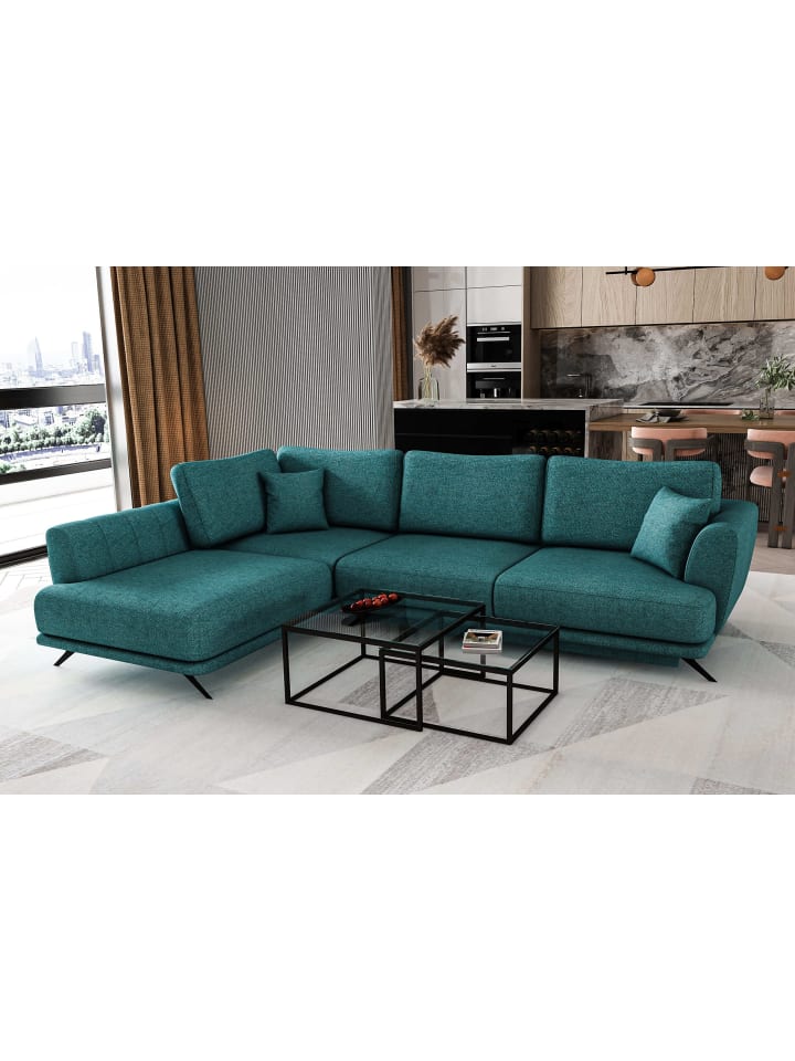 Lardo Recamiere Links in Blau -  (L) 191 x (B) 276 x (H) 90 cm
