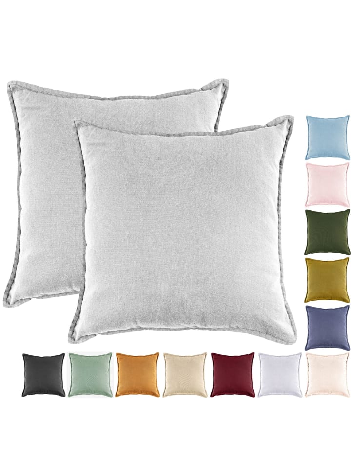2er Set Kissenhülle 45x45cm Baumwolle Einfarbig in Hellgrau