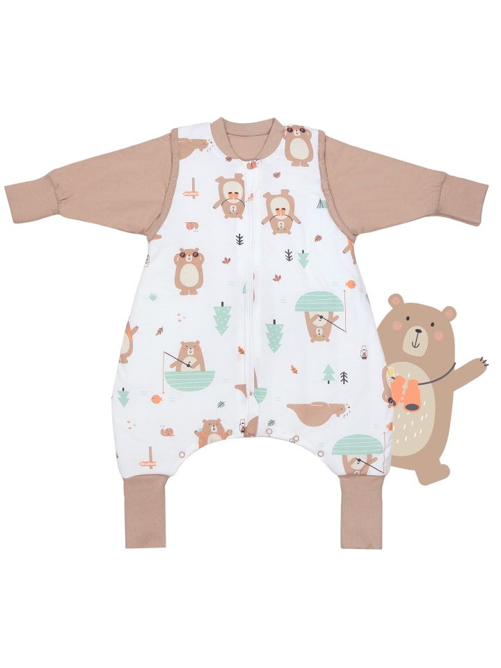 Schlafsack mit Füßen und umklappbaren Bündchen, 3.5 TOG in Beige-Weiß