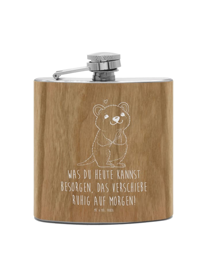 Taschenflasche Quokka Happy mit Spruch in Braun