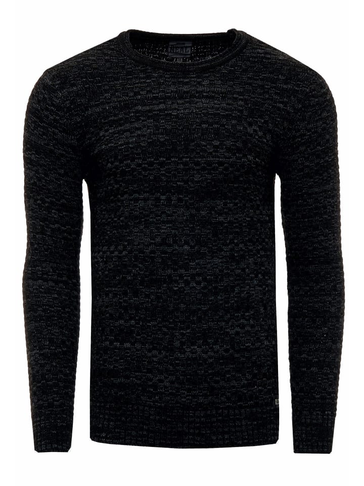 Rundhals Strick Pullover in Schwarz