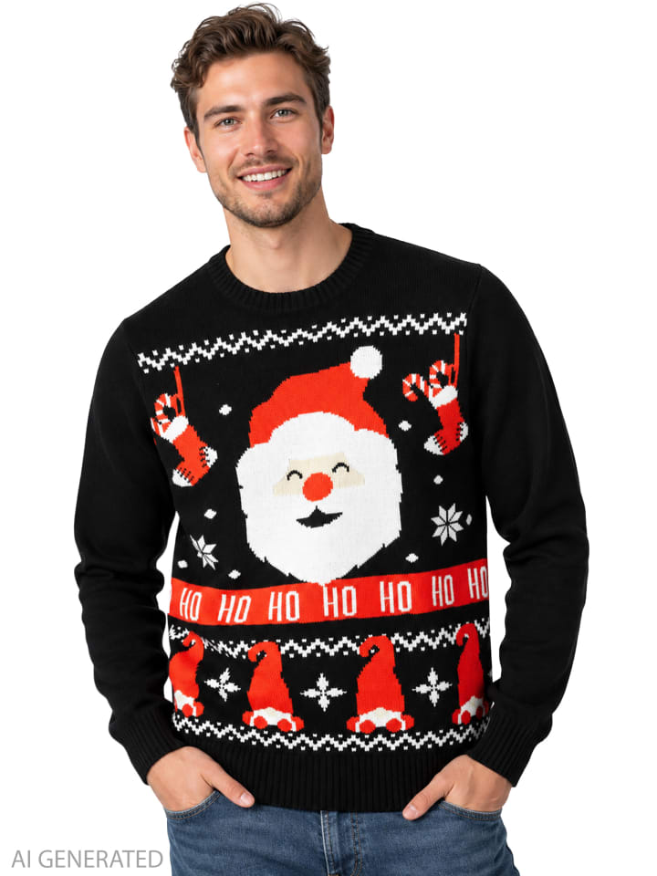 Winterpullover Weihnachtsmann Santa Strick Pullover Ugly Sweater in schwarz