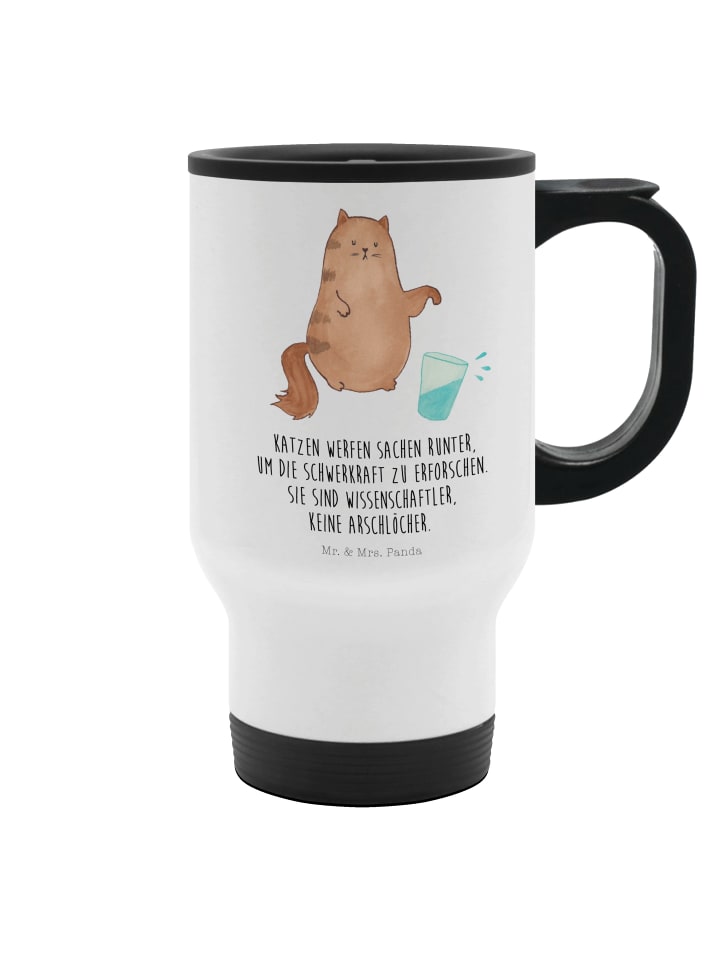 Thermosbecher Katze Wasserglas mit Spruch in Weiß