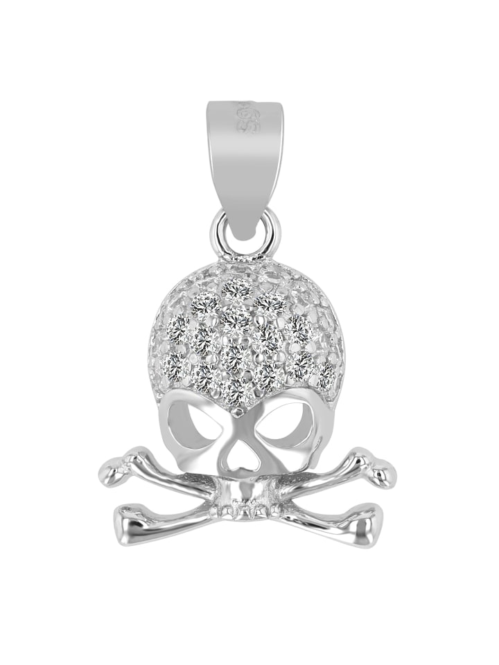 Damen Anhänger Totenkopf aus 925 Silber mit Zirkonia in silber