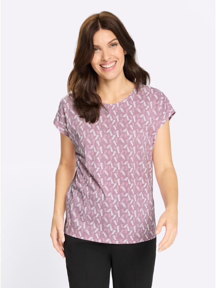 Kurzarm-Shirt in mauve-ecru-bedruckt