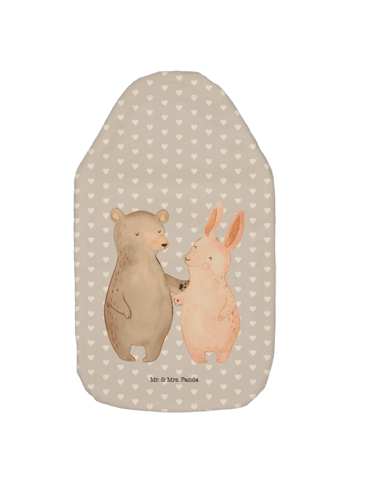 Wärmflasche Bär und Hase Umarmen ohne Spruch in Grau Pastell