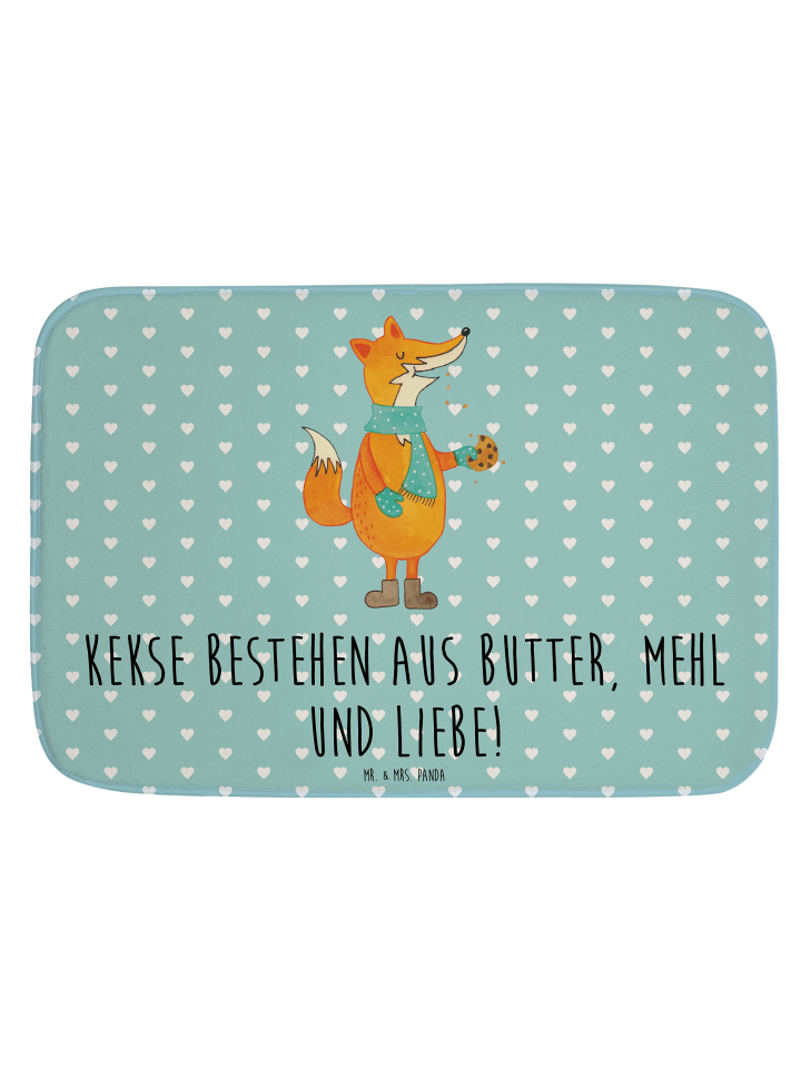 Badematte Fuchs Keks mit Spruch in Türkis Pastell