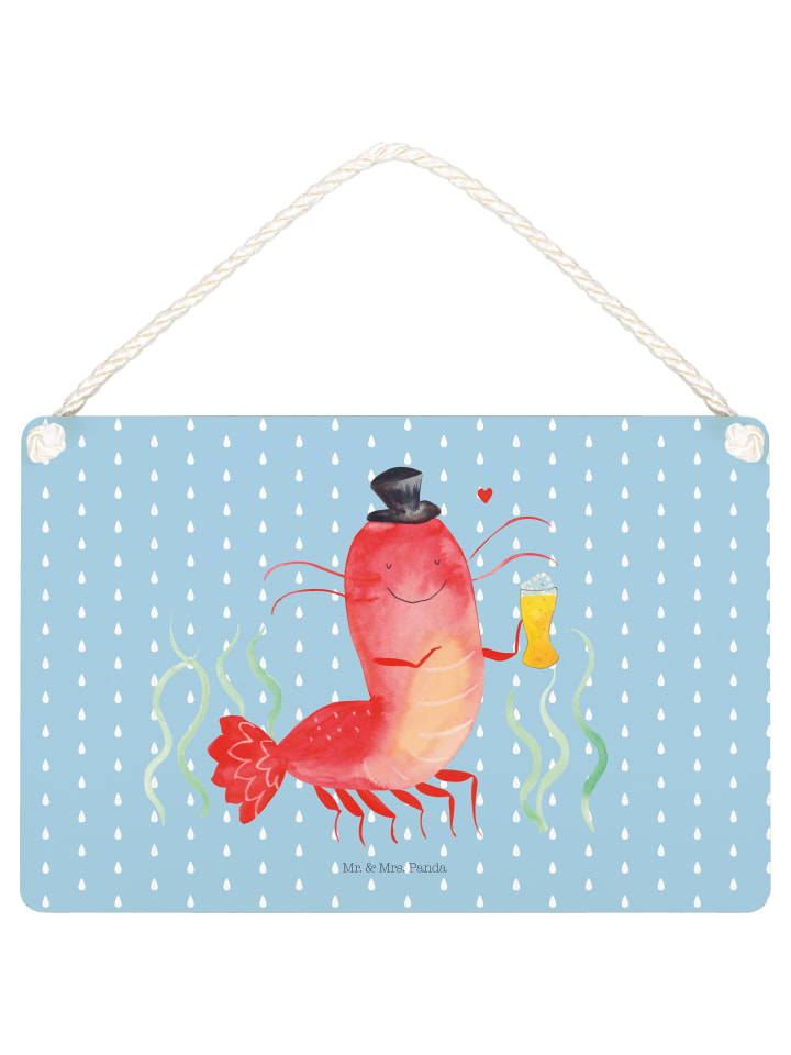 Holzbild Hummer Weizen ohne Spruch in Blau Pastell